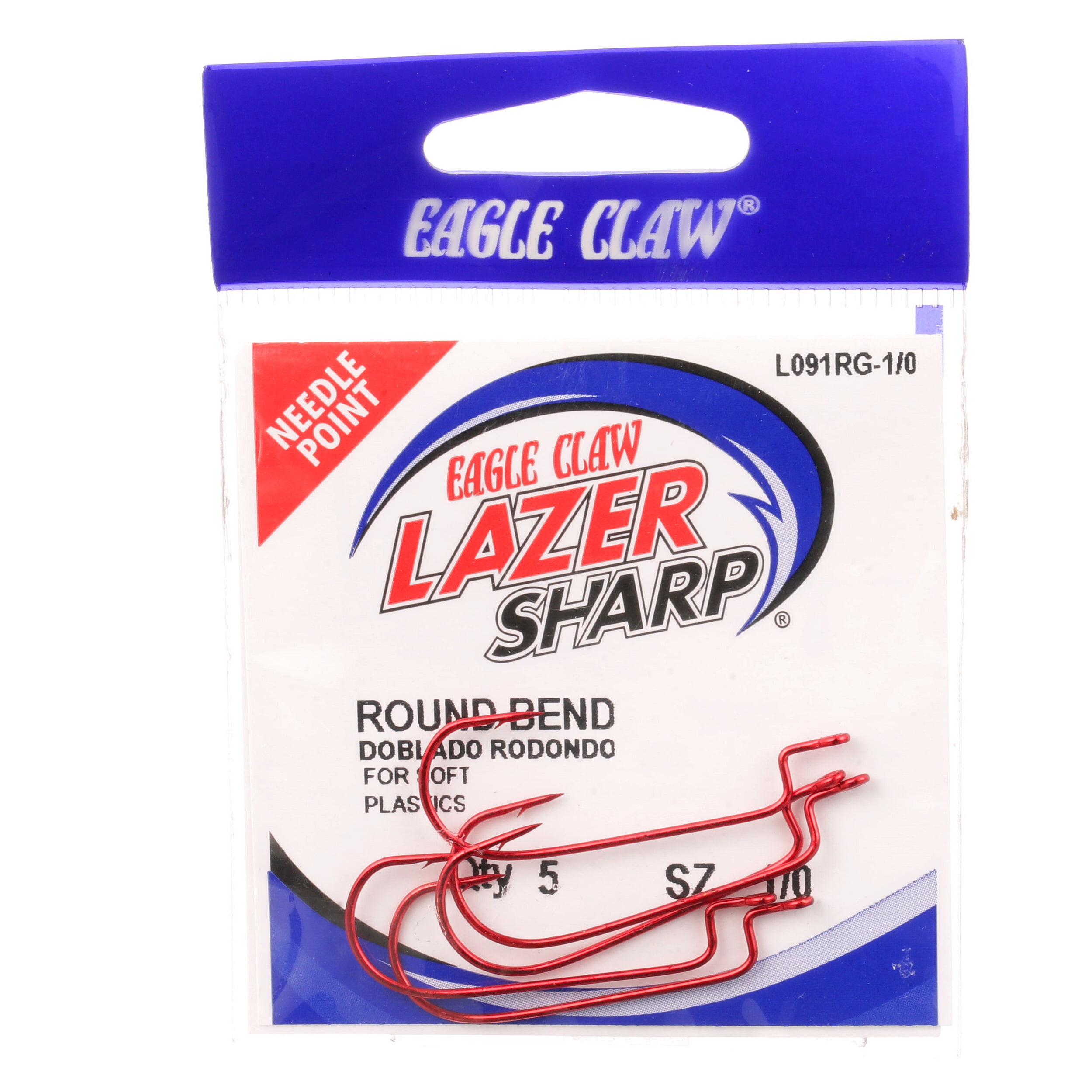 Lazer Sharp L091RGH-1/0 Round Bend Worm Hook, Red, Size 1/0