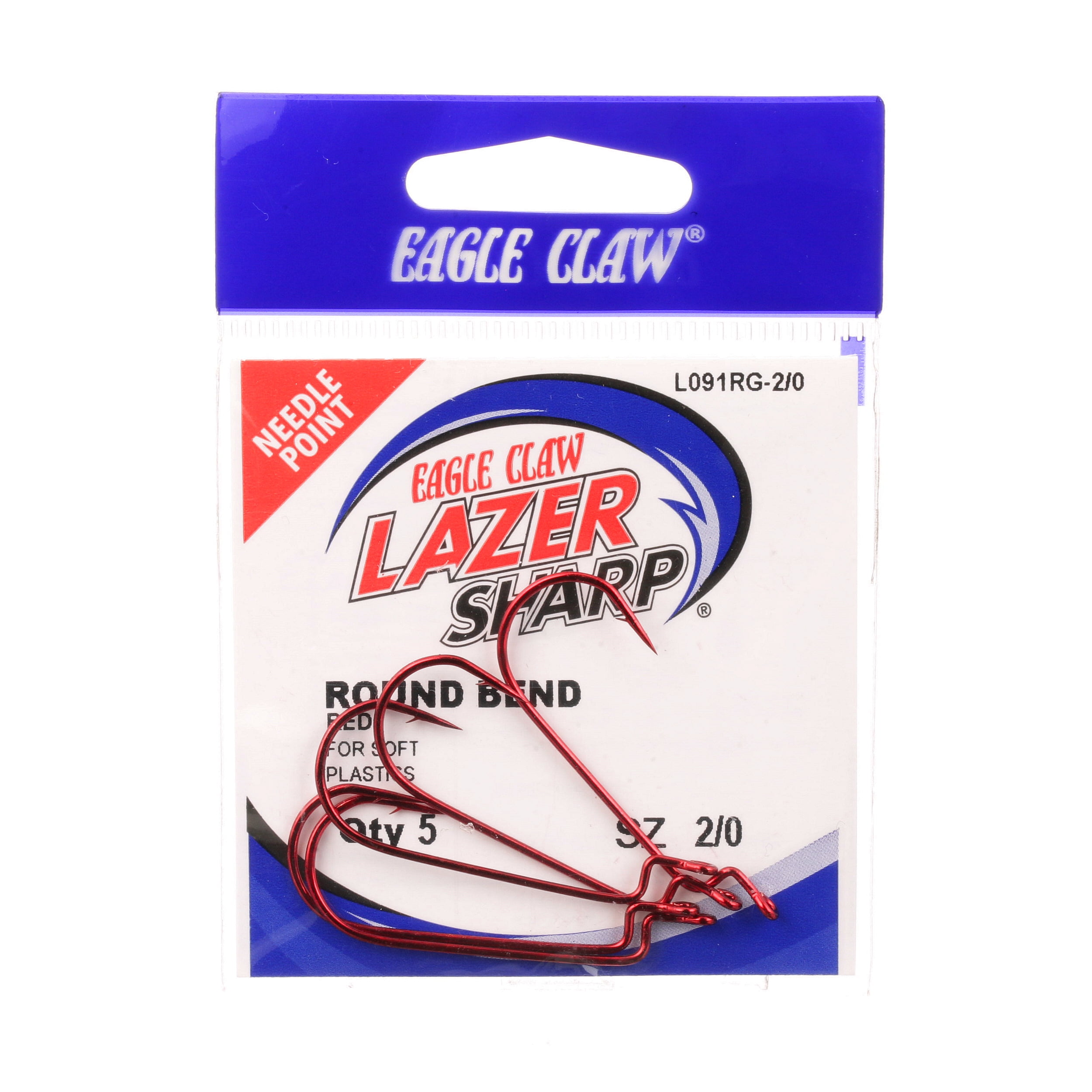 Lazer Sharp L091RGH-2/0 Round Bend Worm Hook, Red, Size 2/0 Hook