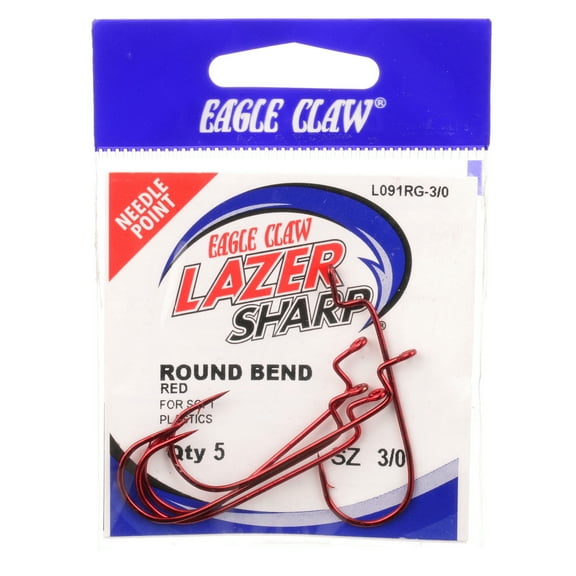 Lazer Sharp L091RGH-3/0 Round Bend Worm Hook, Red, Size 3/0
