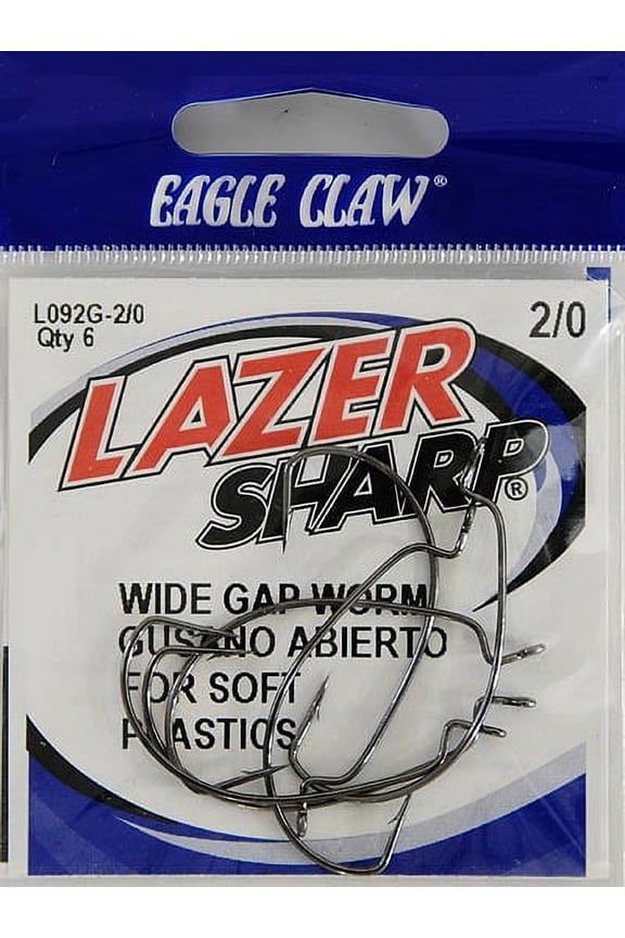 Lazer Sharp L092GH-2/0 Extra Wide Gap Worm Hook, Black, Size 2/0