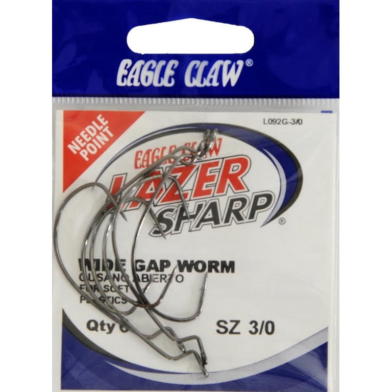 Eagle Claw Lazer Sharp 3/0 Extra Wide Gap Worm Hook Black, High