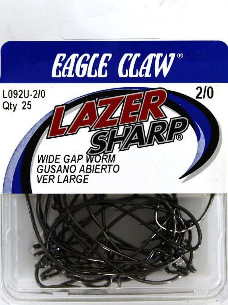 Lazer Sharp L092UH-2/0 Worm Extra Wide Gap Hook, Black, Size 2/0, 25 Pack