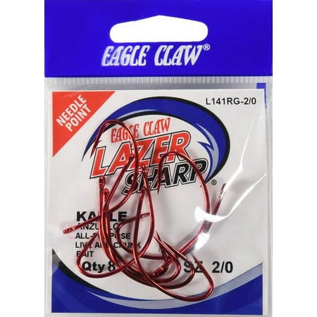 Lazer Sharp L141RGH-2/0 Kahle Offset Hook, Red, Size 2/0, 8 Pack