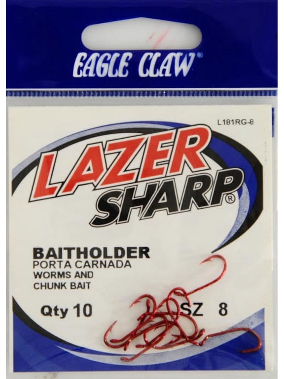 Lazer Sharp L181RGH-8 Baitholder Down Eye Offset Hook, Red, Size 8, 10 Pack