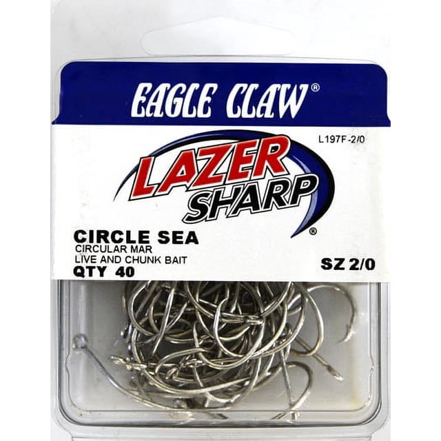 Eagle Claw L197GK-2/0 Lazer Sharp Circle Offset Hooks – Sea Guard, 8 Hooks Per Pack, Made In USA