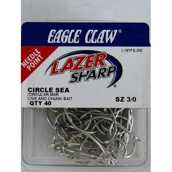 Eagle Claw Lazer Sharp Circle Offset Hook, Sea Guard, Size 3/0, 40 Pack