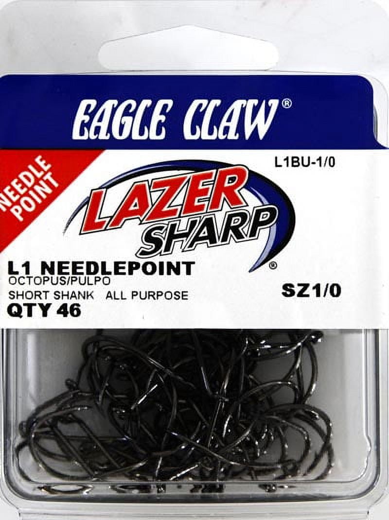 Lazer Sharp L1BUH-1/0 Octopus Short Shank Hook, Black, Size 1/0, 46 Pack