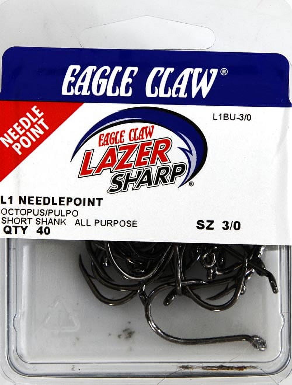 Shank Sharp Lazer Sharp L1BUH-3/0 Octopus Short Shank Hook, Black, Size 3/0, 40 ...