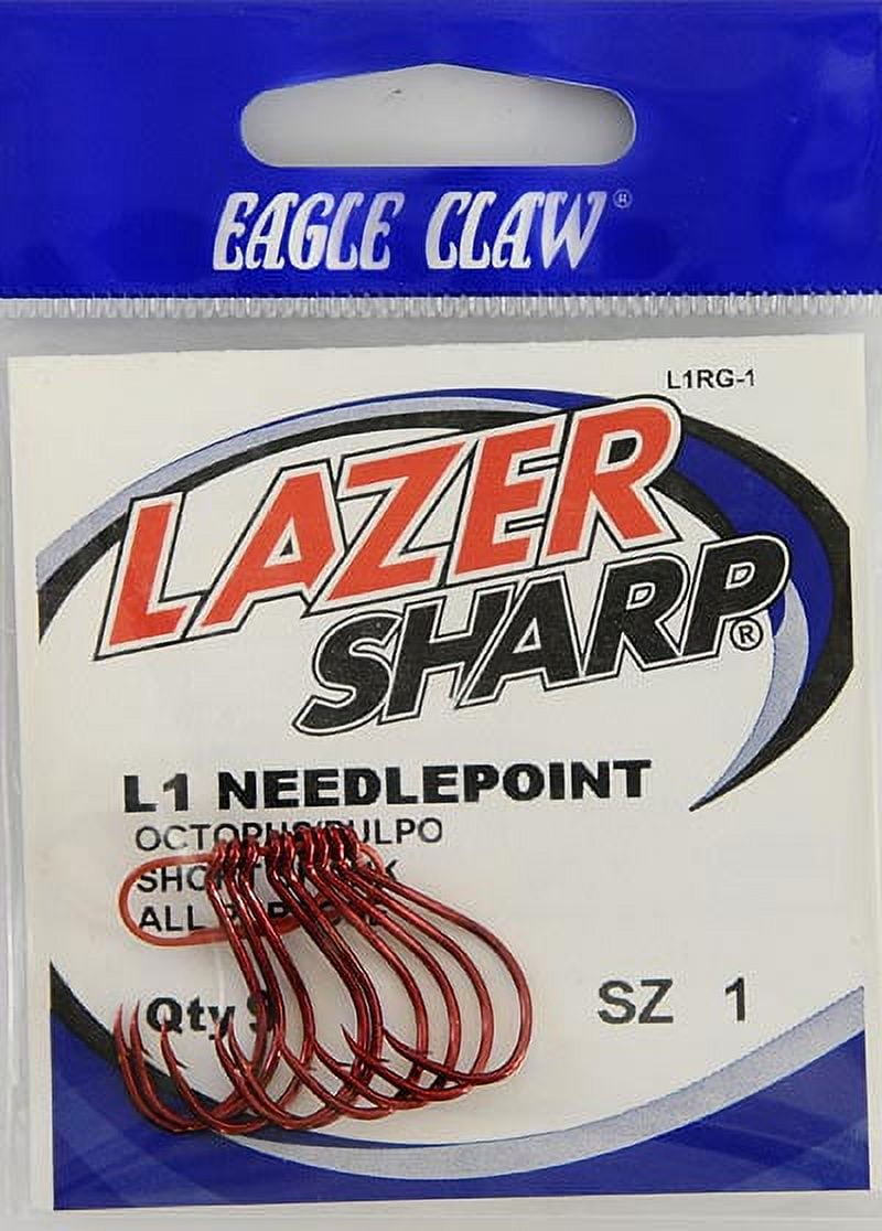 Lazer Sharp L1RGH-1 Octopus Short Shank Hook, Red, Size 1, 9 Pack