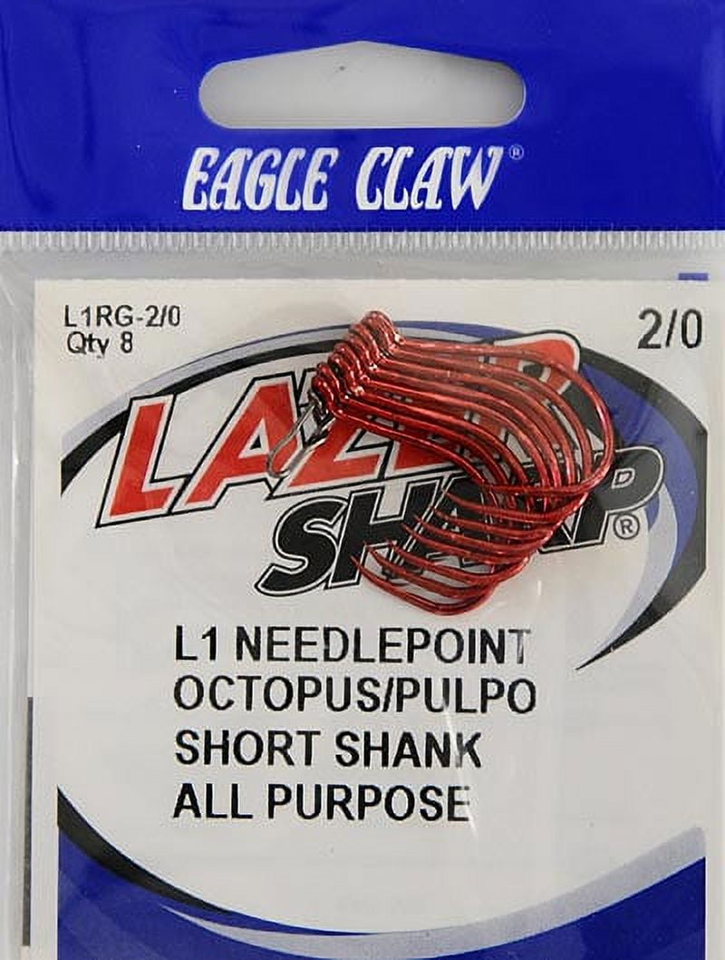 Lazer Sharp L1RGH-2/0 Octopus Short Shank Hook, Red, Size 2/0, 8 Pack