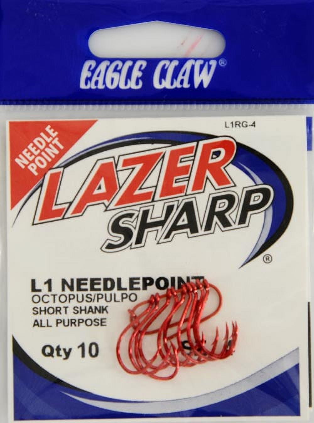 Lazer Sharp L1RGH-4 Octopus Short Shank Hook, Red, Size 4, 10 Pack