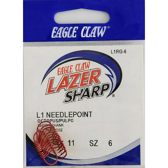 Lazer Sharp L1RGH-6 Octopus Short Shank Hook, Red, Size 6, 11 Pack