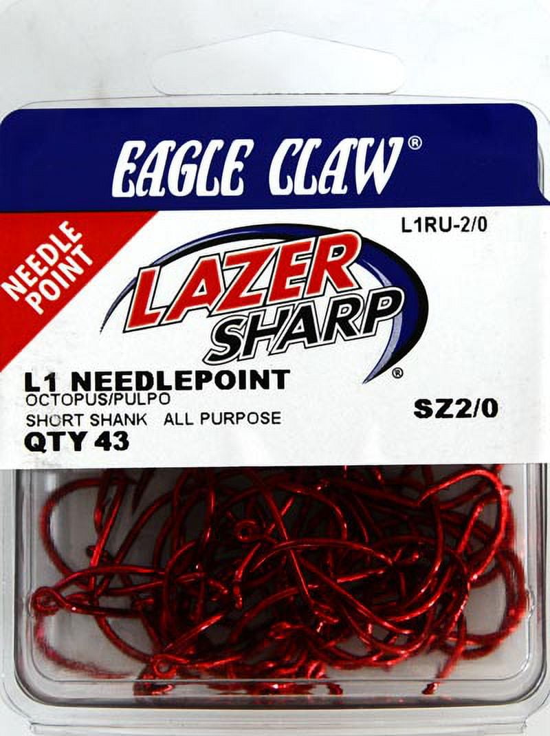 Lazer Sharp L1RUH-2/0 Octopus Short Shank Fishing Hook, Red, Size 2/0, 43 Pack