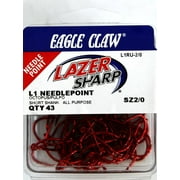 Lazer Sharp L1RUH-2/0 Octopus Short Shank Fishing Hook, Red, Size 2/0, 43 Pack