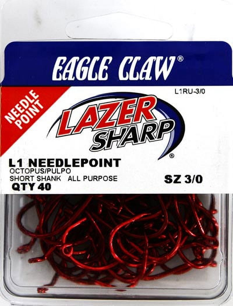 Shank Sharp Lazer Sharp L1RUH-3/0 Octopus Short Shank Hook, Red, Size 3/0, 40 Pack ...