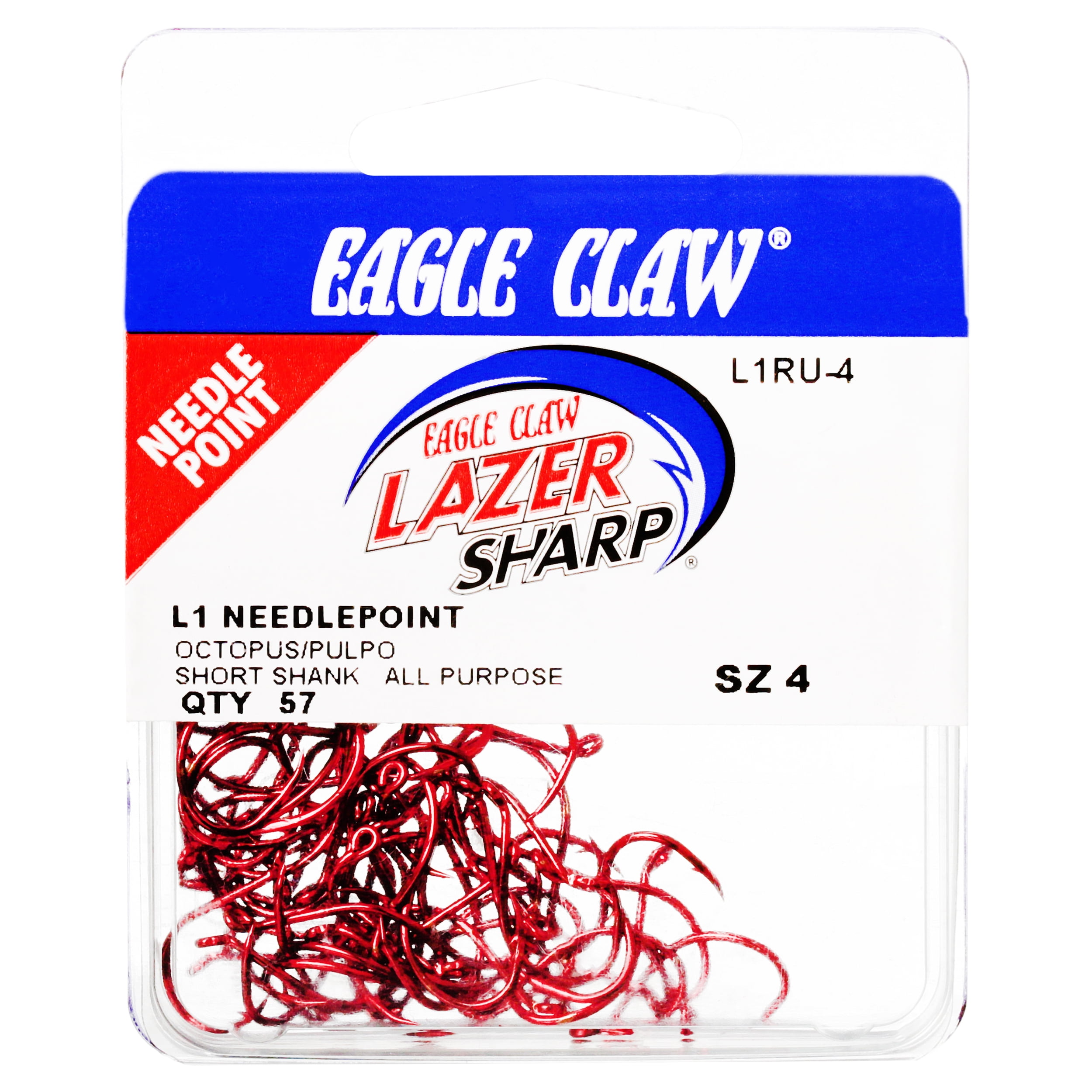 Lazer Sharp L1RUH-4 Octopus Short Shank Hook, Red, Size 4