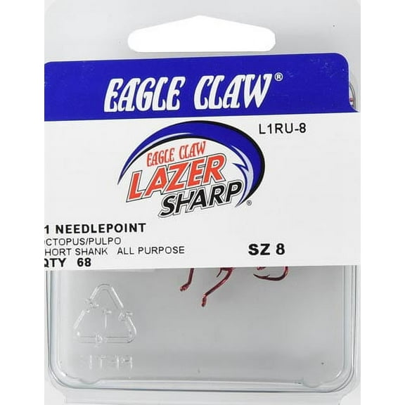Lazer Sharp L1RUH-8 Needlepoint Short Shank Octopus Hook, Black, Size 8, 68 Pack