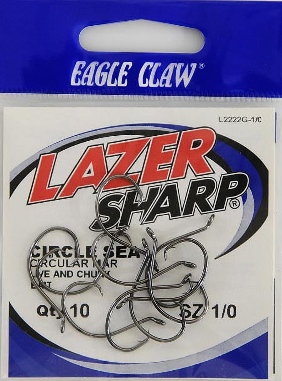 Lazer Sharp L2222GH-1/0 Circle up Eye Non-Offset Hook, Black, Size 1/0, 10 Pack