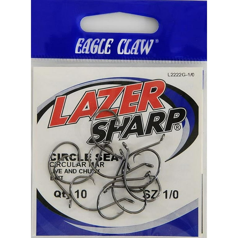 Lazer Sharp L2222GH-1/0 Circle up Eye Non-Offset Hook, Black, Size 1/0, 10  Pack
