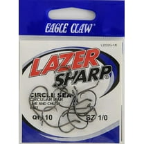 Lazer Sharp L2222GH-1/0 Circle up Eye Non-Offset Hook, Black, Size 1/0, 10 Pack