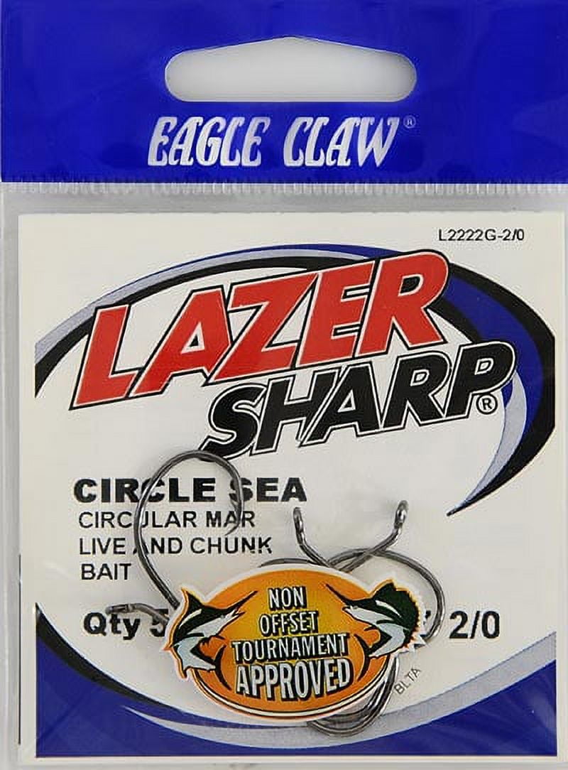 Eagle Claw Lazer Sharp Circle Up Eye Non-Offset Hook, Black, Size 2/0, 5 Pack