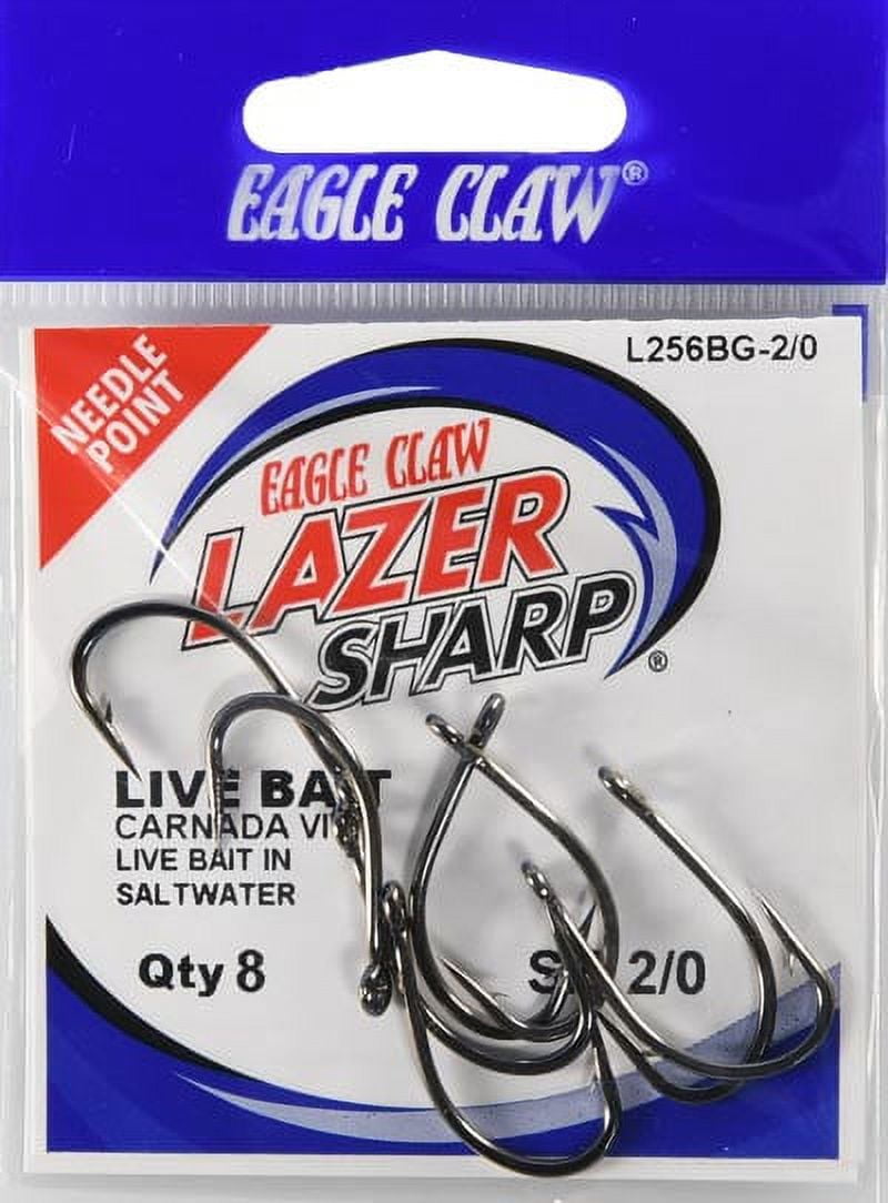 Eagle Claw Lazer Sharp Short Shank Live Bait Hook, Black, Size 2/0, 8 Pack