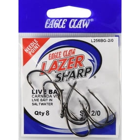 Eagle Claw Lazer Sharp Short Shank Live Bait Hook, Black, Size 2/0, 8 Pack