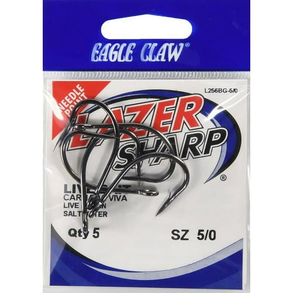 Lazer Sharp L256BGH-5/0 Live Bait Hook,Black, Size 5/0
