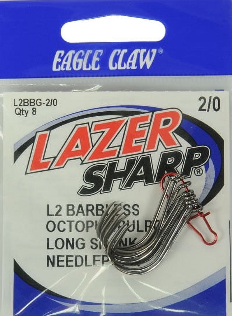 Lazer Sharp L2bbgh-2/0 Barbless Long Shank Octopus Hook, Size 2/0, 8 Pack, Size: Assorted