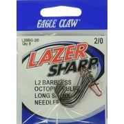 Lazer Sharp L2BBGH-2/0 Barbless Long Shank Octopus Hook, Size 2/0, 8 Pack