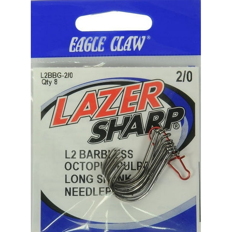 Lazer Sharp L2BBGH-2/0 Barbless Long Shank Octopus Hook, Size 2/0, 8 Pack