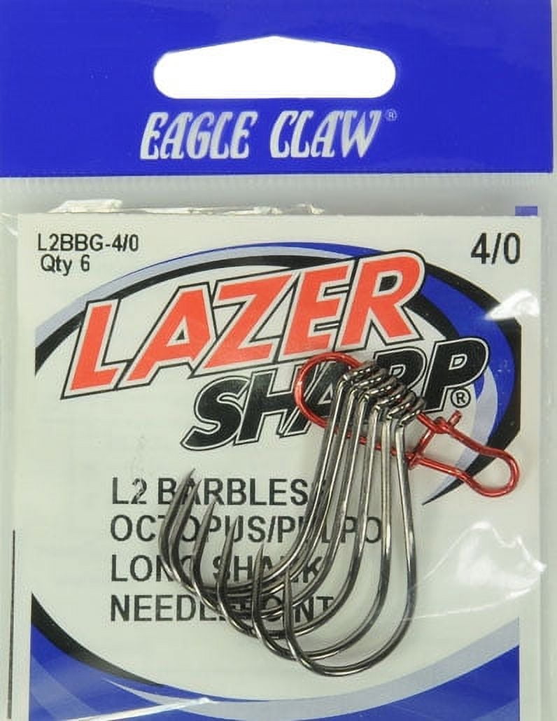 Lazer Sharp L2BBGH-4/0 Barbless Long Shank Octopus Hook, Black, Size 4/0, 6 Pack