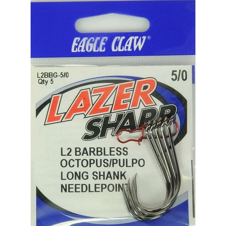 Lazer Sharp L2BBGH-5/0 Barbless Long Shank Octopus Hook, Size 5/0