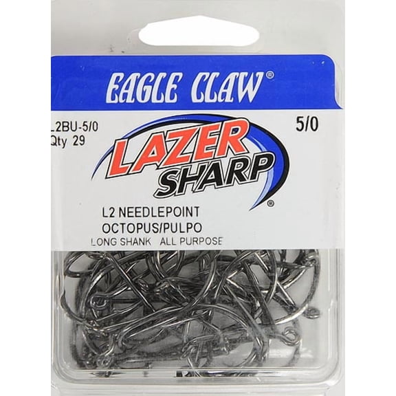 Lazer Sharp L2BUH-5/0 Octopus Hook Long Shank Offset up Eye, Size 5/0