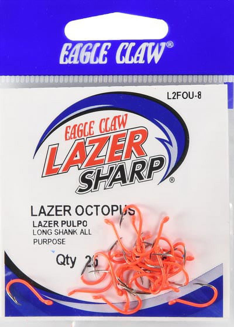 Lazer Sharp L2FOUH-8 Octopus Hook, Fluorescent Orange, Size 8
