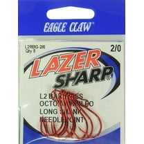 Lazer Sharp L2RBGH-2/0 Barbless Long Shank Octopus Hook, Red, Size 2/0, 8 Pack