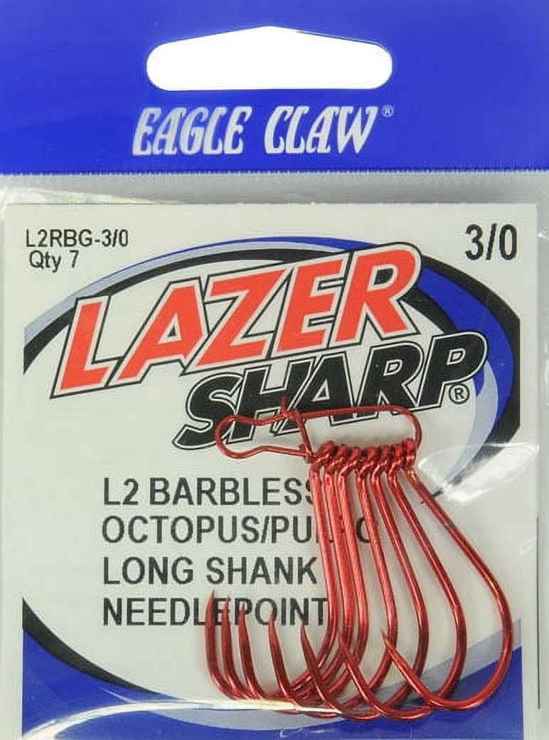 Lazer Sharp L2RBGH-3/0 L2 Barbless Octopus Hook, Red, Size 3/0