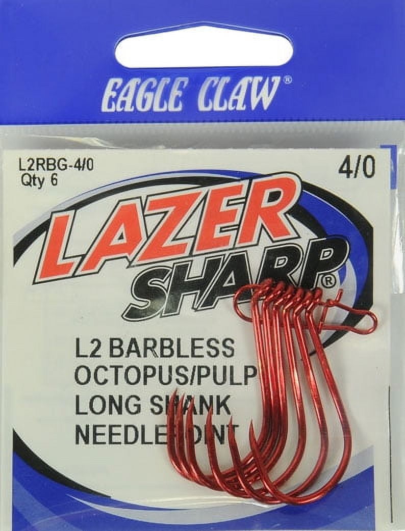 Lazer Sharp L2RBGH-4/0 Barbless Octopus Long Shank Hook, Red, Size 4/0