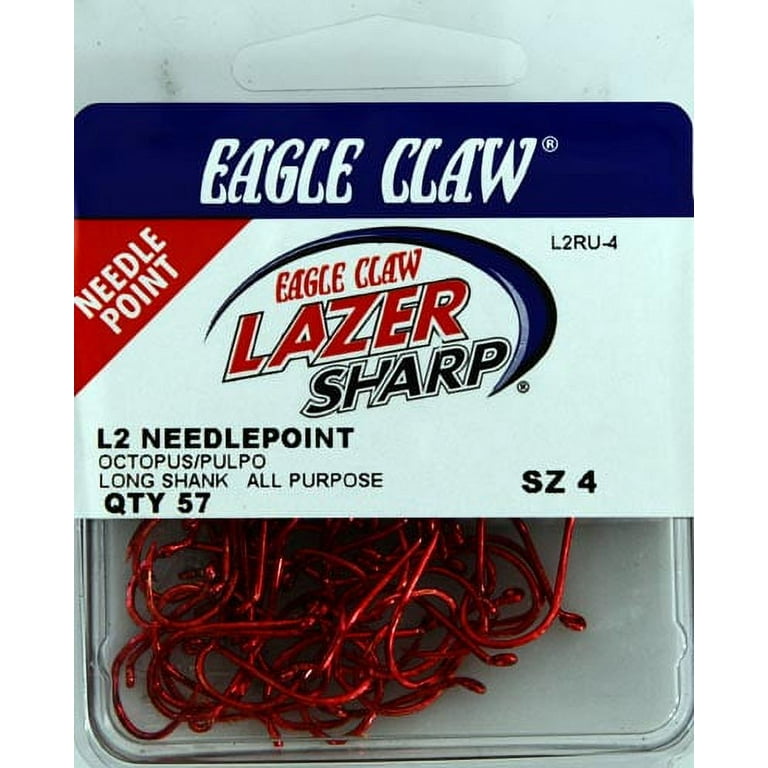 Eagle Claw Lazer Sharp Octopus Long Shank Hook, Size: 4, Red