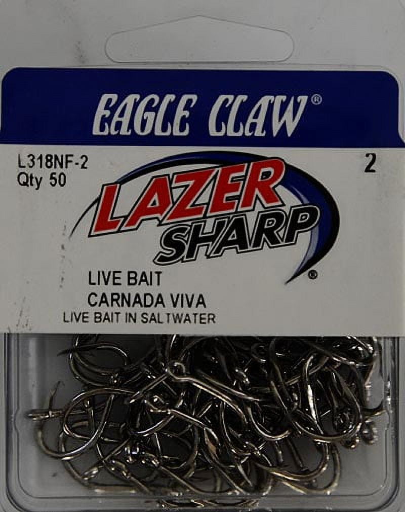 Eagle Claw Lazer Sharp Live Bait Extra Strong Hook, Nickel, Size 2