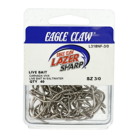 Lazer Sharp L318NFH-3/0 Live Bait Extra Strong Hook, Nickel, Size 3/0
