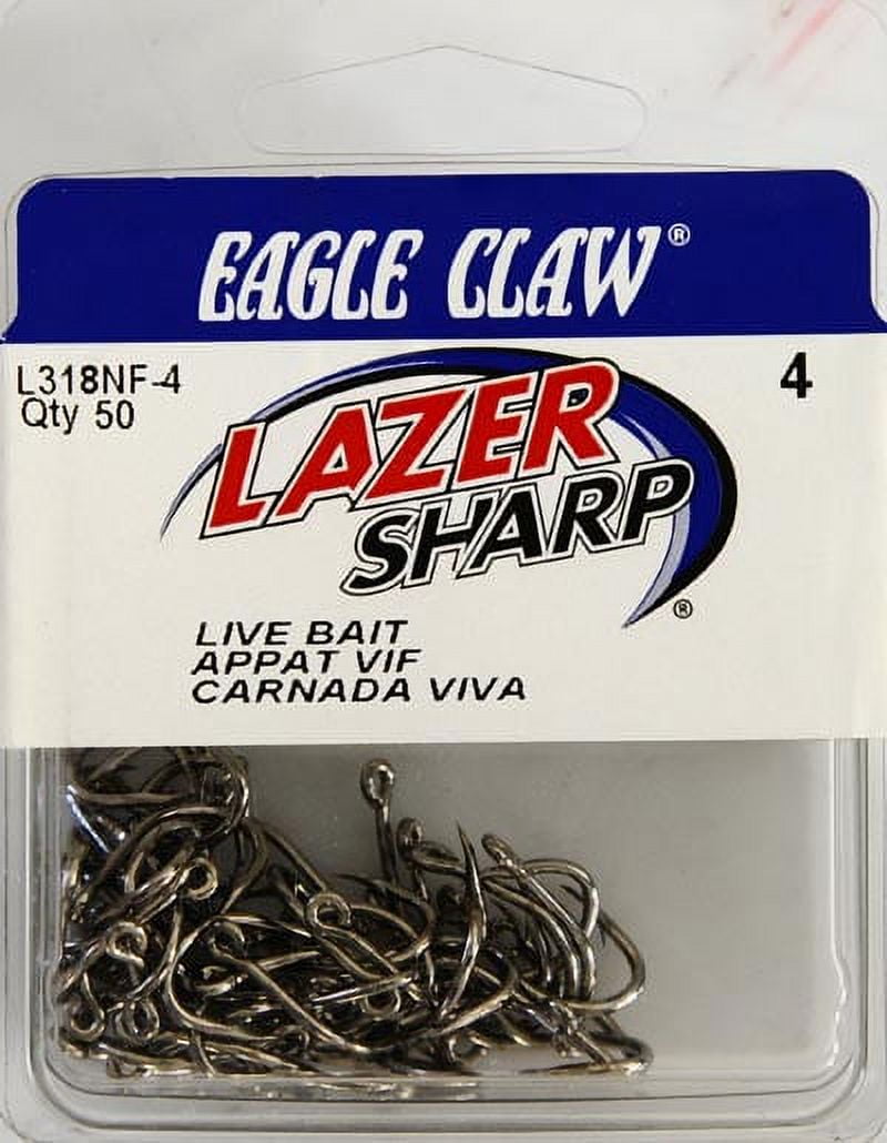 Eagle Claw Lazer Sharp Live Bait Extra Strong Hook, Nickel, Size 4