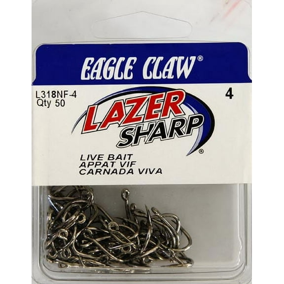 Lazer Sharp L318NFH-4 Live Bait Extra Strong Hook, Nickel, Size 4