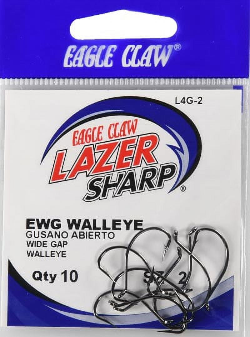 Eagle Claw Lazer Sharp EWG Walleye Hook, Black, Size 2, 10 Pack