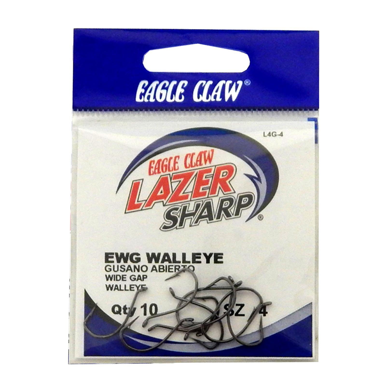 Eagle Claw Lazer Sharp EWG Walleye Hook, Black, Size 4, 10 Pack