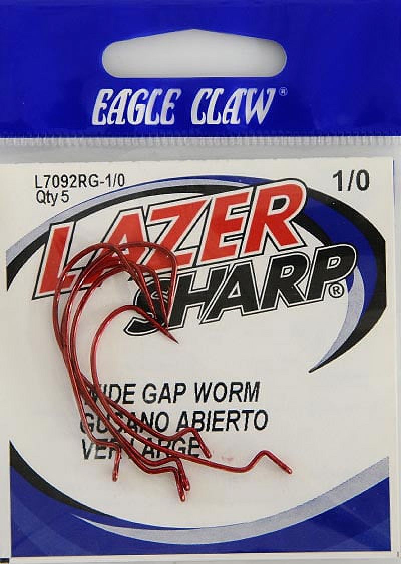 Lazer Sharp L7092RGH-1/0 Worm Extra Wide Gap Hook, Red, Size 1/0, 5 Pack