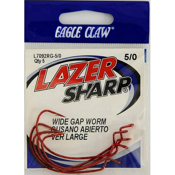 Lazer Sharp L7092RGH-5/0 Worm Extra Wide Gap Hook, Red, Size 5/0, 5 Pack