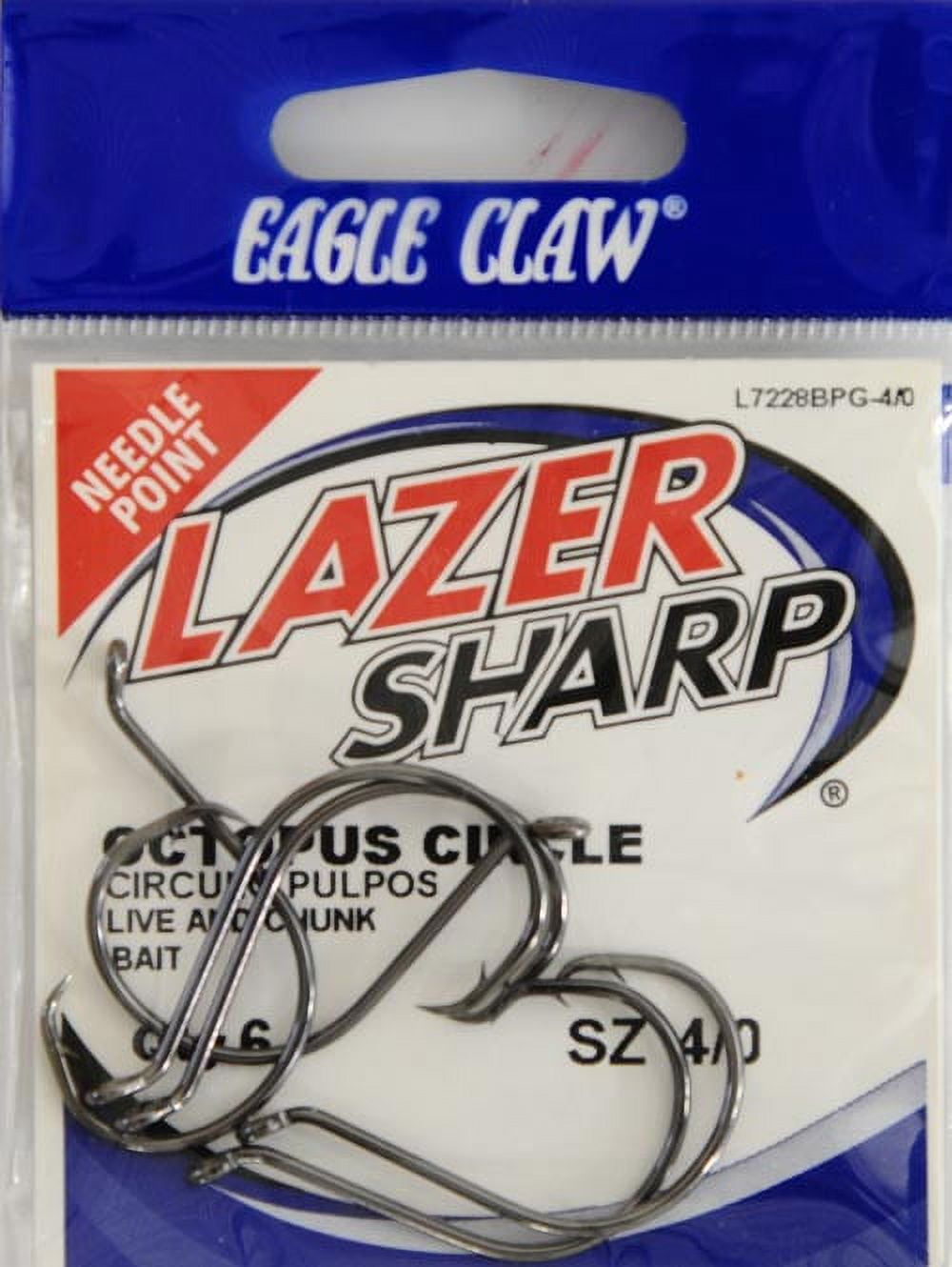 Eagle Claw Lazer Sharp Octopus Circle Up Eye Non-Offset Hook, Black, Size 4/0, 6 Pack