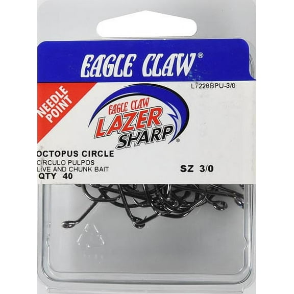 Lazer Sharp L7228BPUH3/0 Octopus Circle Hook, Black, Size 3/0, 40 Pack