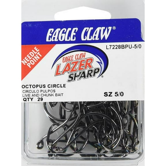 Lazer Sharp L7228BPUH5/0 Octopus Circle Hook, Black, Size 5/0, 29 Count